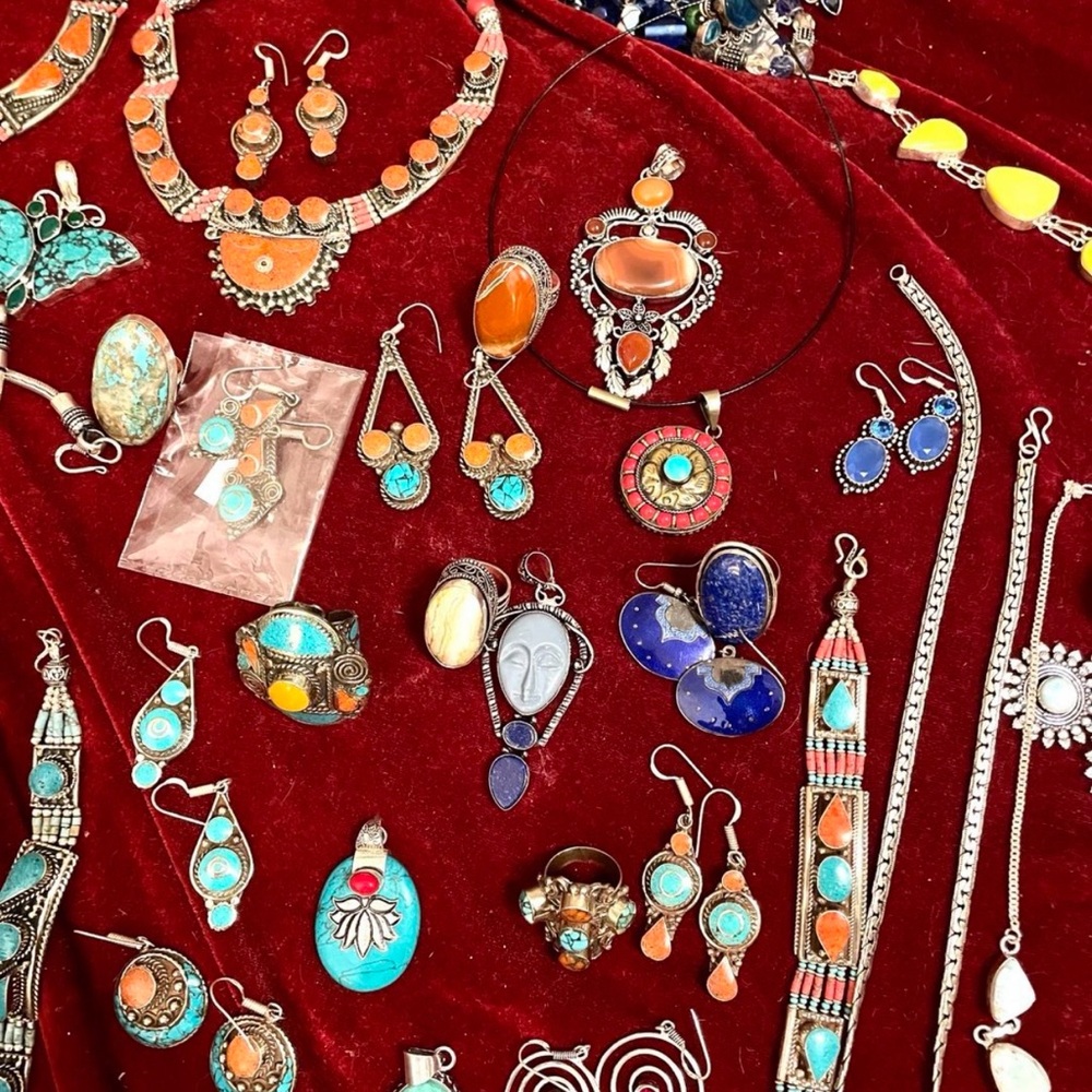 Gorgeous Sterling Turquoise Coral Assorted Precious Gem Jewelry - Picture 2 of 15